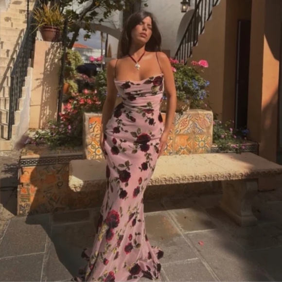 HOUSE OF CB 'Serena' Pink floral velvet Devore Maxi Dress NWOT size S - Picture 1 of 12